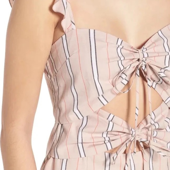 WAYF Verona Cutout Side Slit Midi Dress in Coral Stripe - Picture 3 of 14